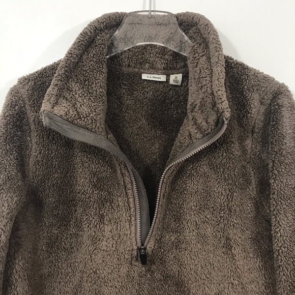 L.L. Bean Tops - LL Bean Fuzzy Fleece Dark Brown Popover Jacket